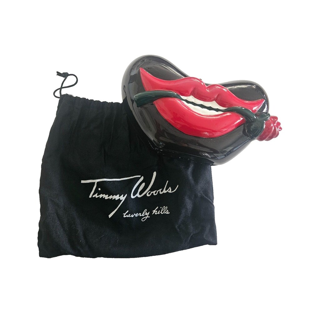 ~ RARE ~ Timmy Woods Handcrafted Acacia Wood Handbag Red Lips 3D Rose NWT